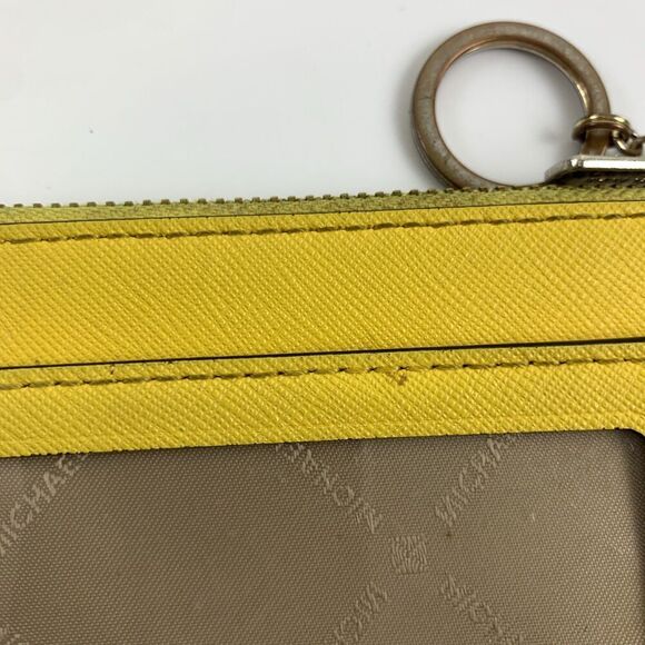 Michael Kors Jet Set Travel Saffiano Leather Coin Pouch Yellow Small Key Zip - Picture 6 of 13